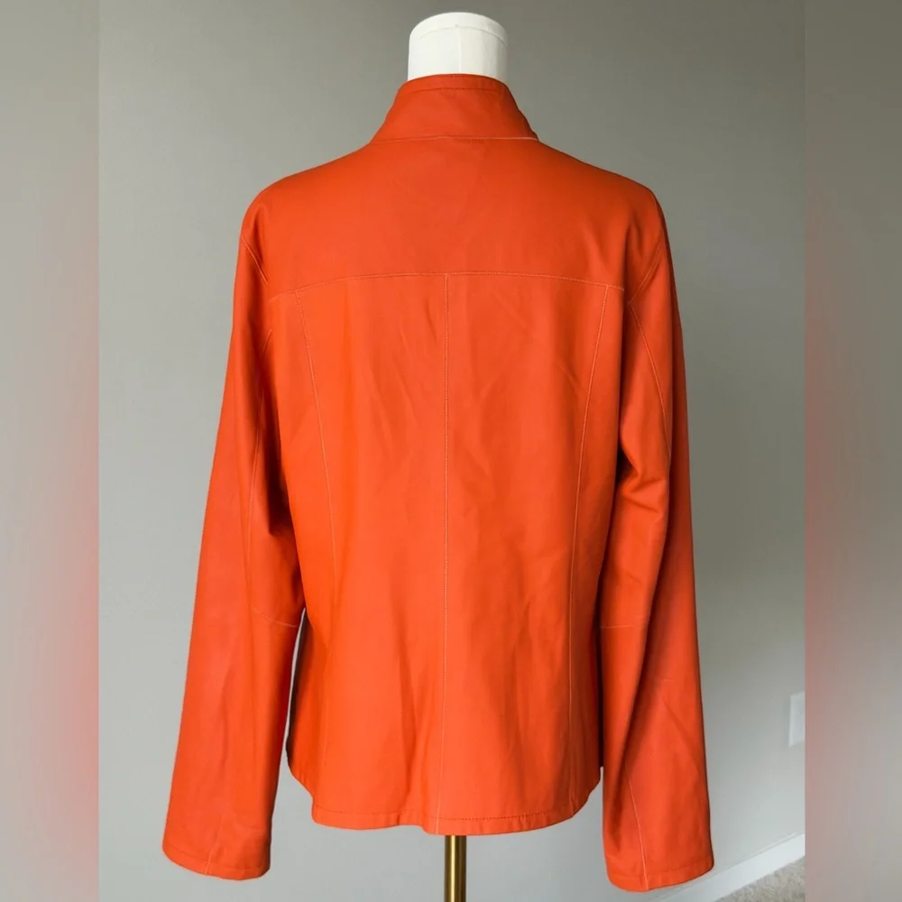 KIRCILAR Reversible Ultra Soft Leather Jacket Orange Abstract Print - 4 / L